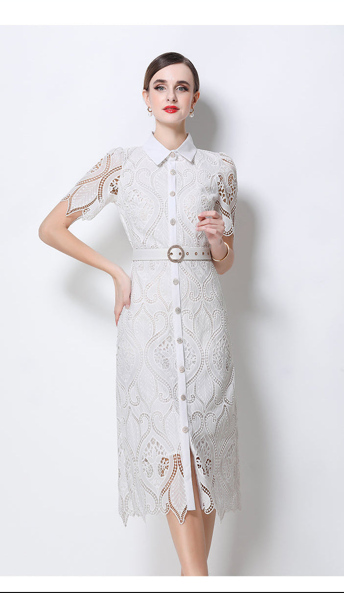 Aurelia Guipure Lace Midi Shirtdress With Belt