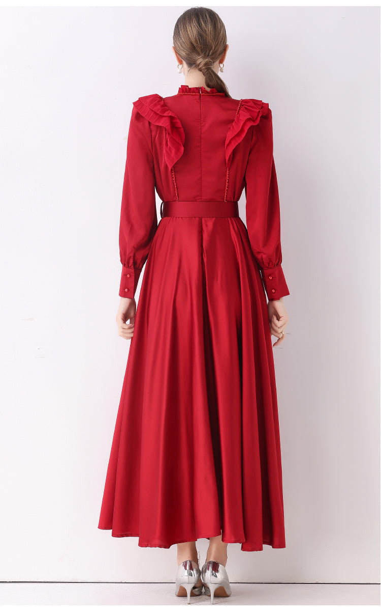 The Scarlet Red Victorian- Ruffle Maxi Dress