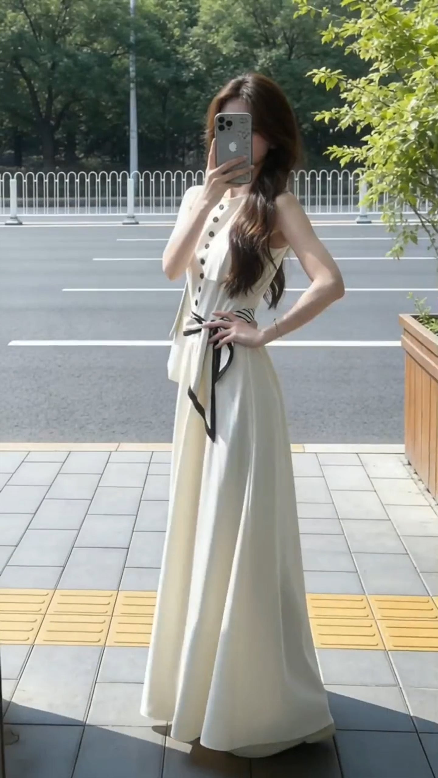 The Celine Contrast Button Maxi Dress
