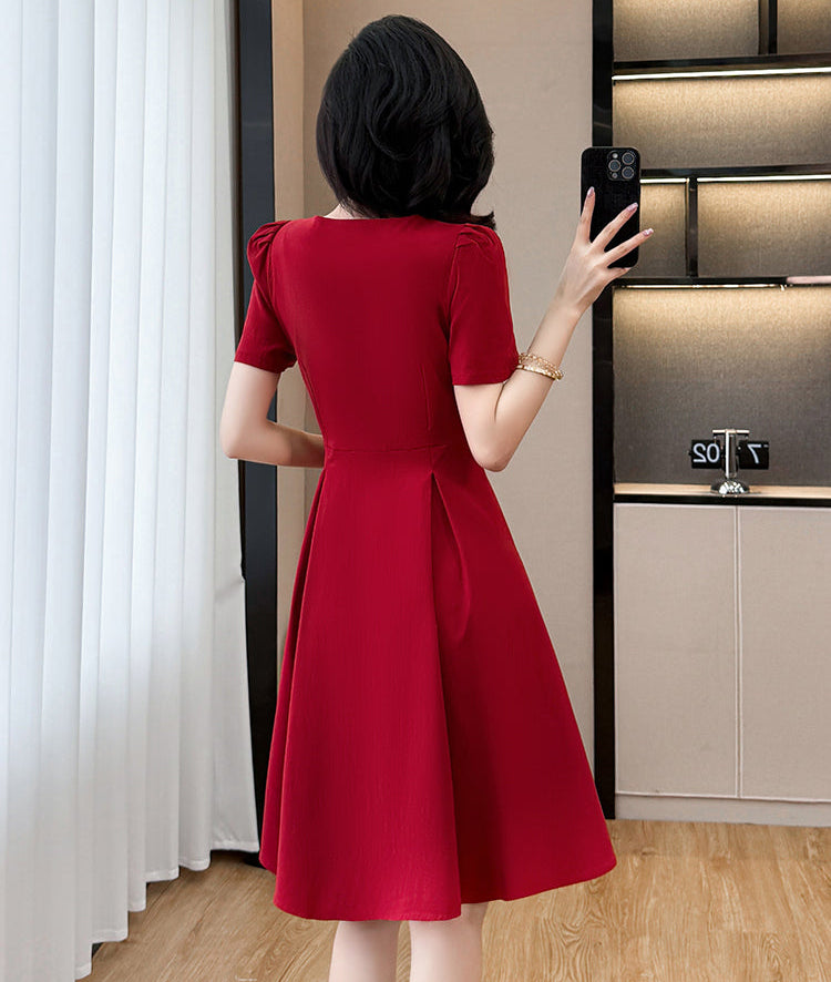 Plus Size Asymmetric Neckline Dress-Elegant A-Line Cocktail Dress With Bow Detail