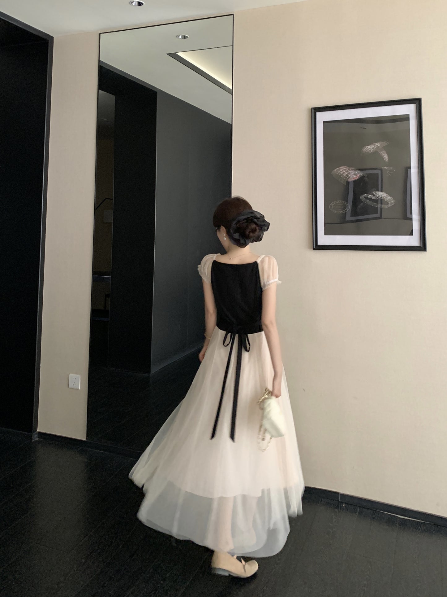 Balletcore Style High-Waist Mesh Gown With Ribbon Tie