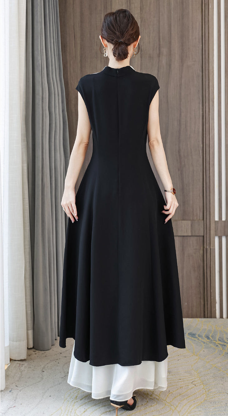 Black and White Chinese Style Ink Painting Maxi Dress