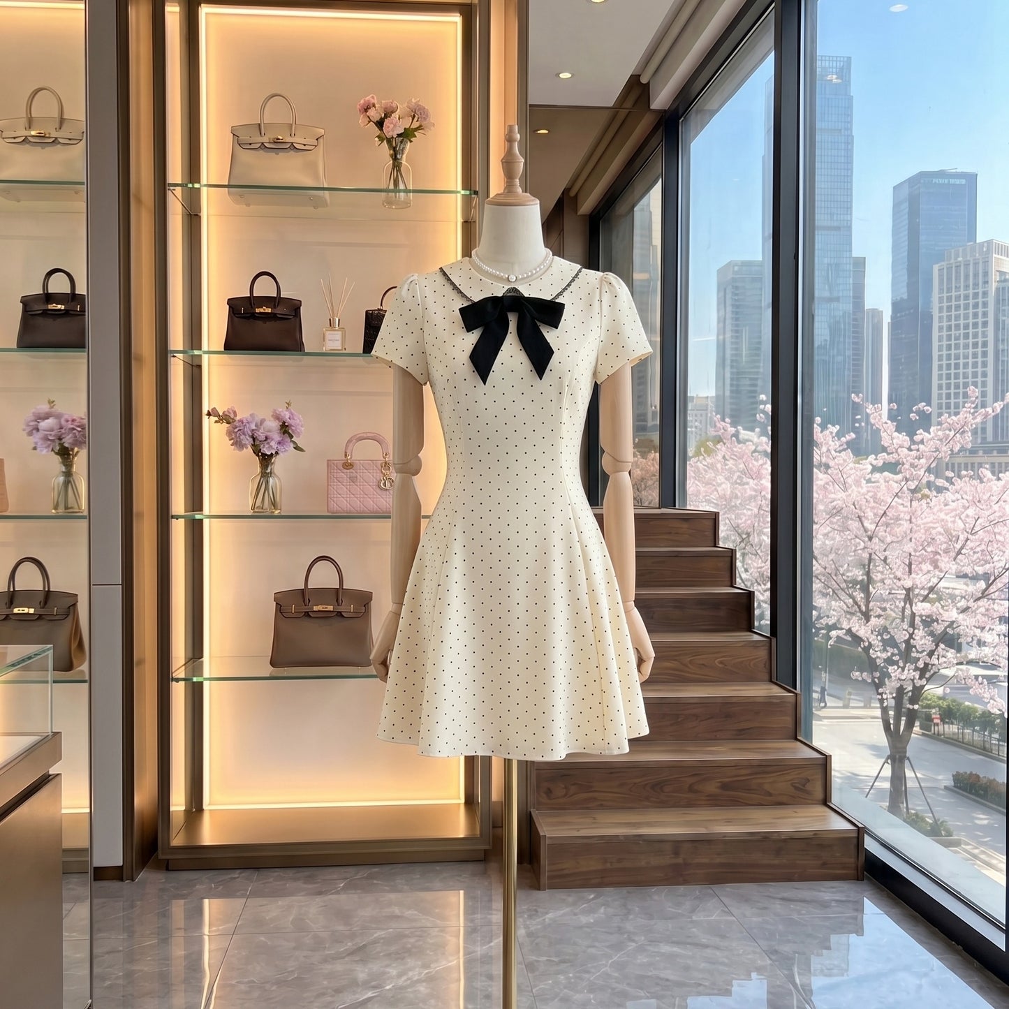 Charlotte Velvet Bow Polka Dot Dress -(Short & long)