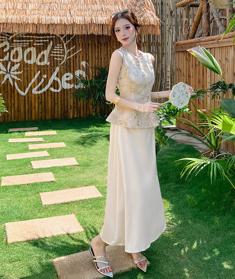 A-Line Champagge Cheongsam Two-Piece Set
