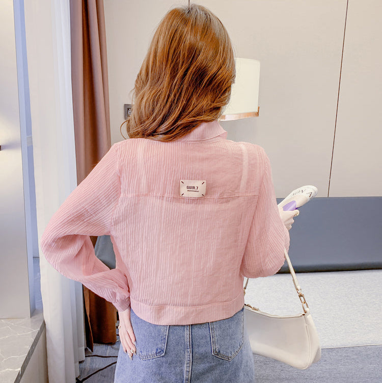 Sheer Pleated Cropped Utility Blouse