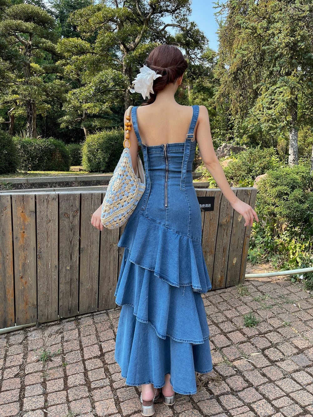 Adeline Ruffled Denim Maxi