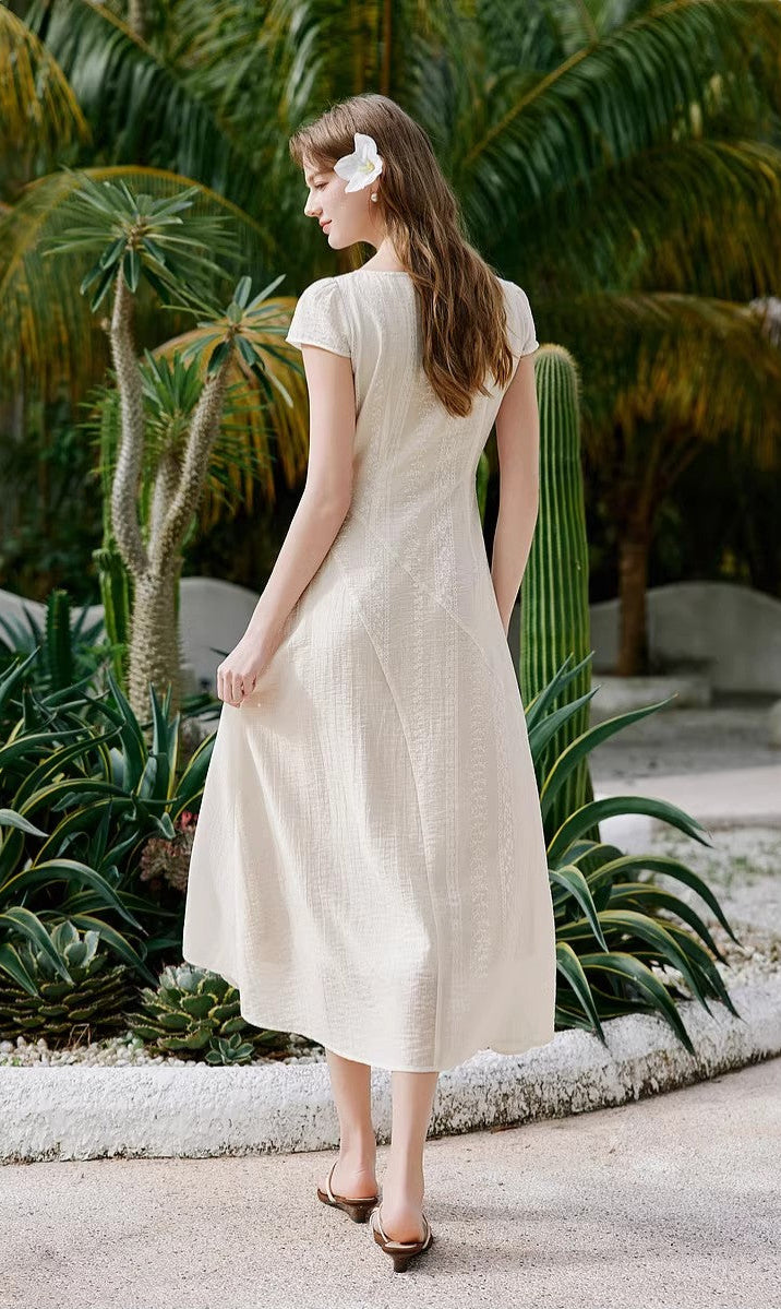 The Nomad Textured Cap-Sleeve Maxi In Ivory