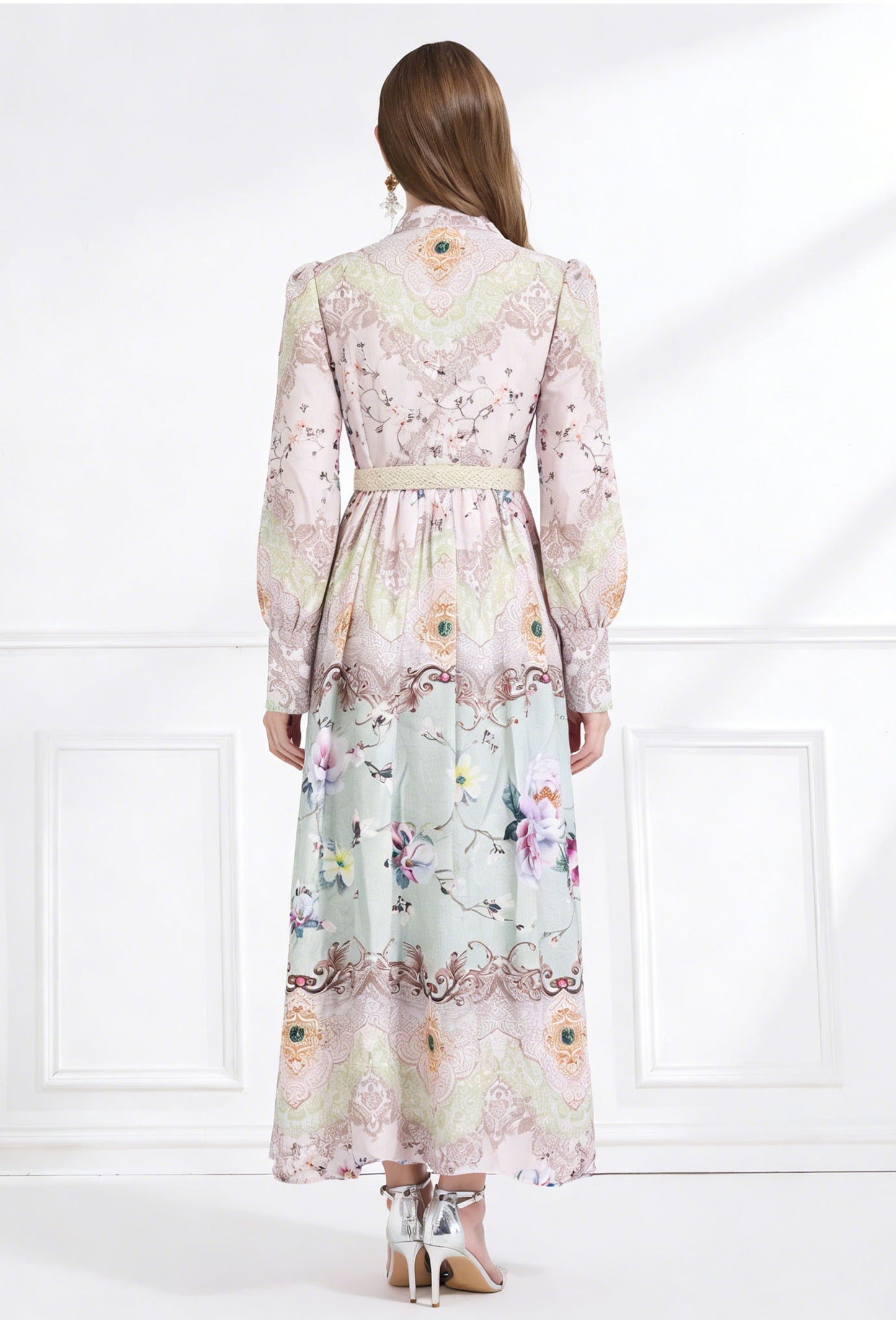 Victoria High-Neck Baroque Maxi With Sage Garden Border