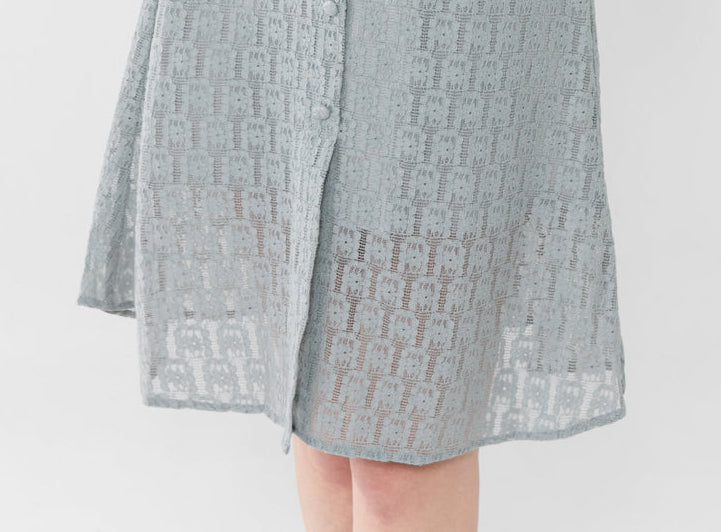 Dusty Gray Flutter Sleeve V-Neck Lace Midi Dress