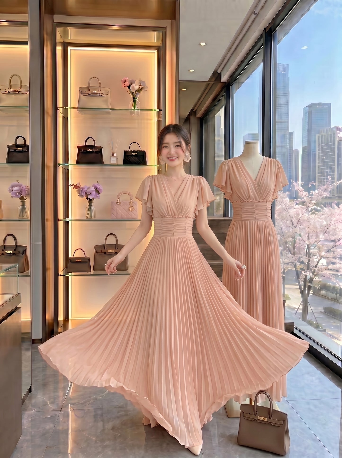 Dusty Peach Flutter Romance Maxi Dress