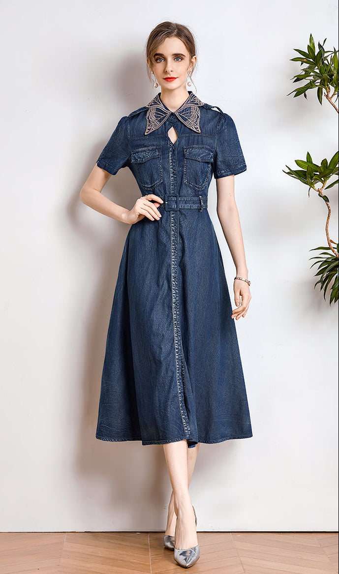 Chrysalis Butterfly Collar Denim Dress