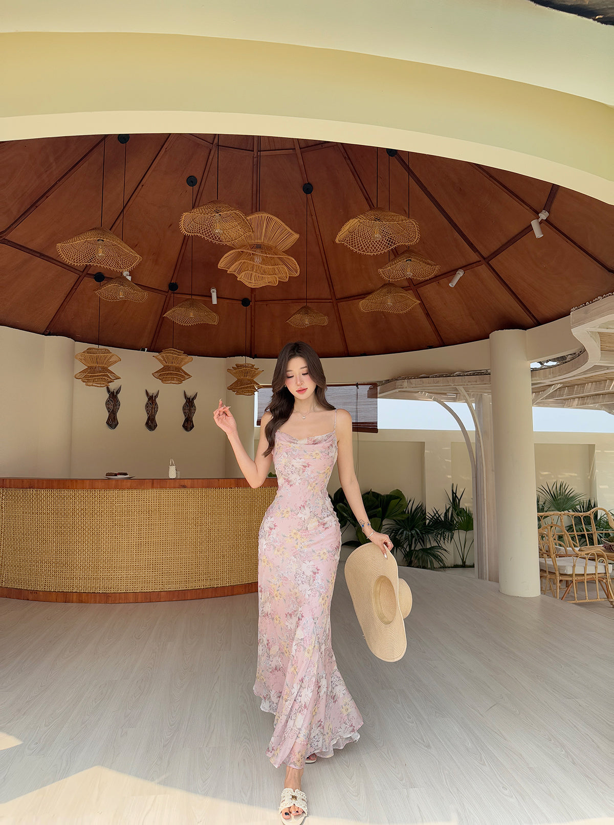 Petal Whisper Cowl Neck Maxi Dress