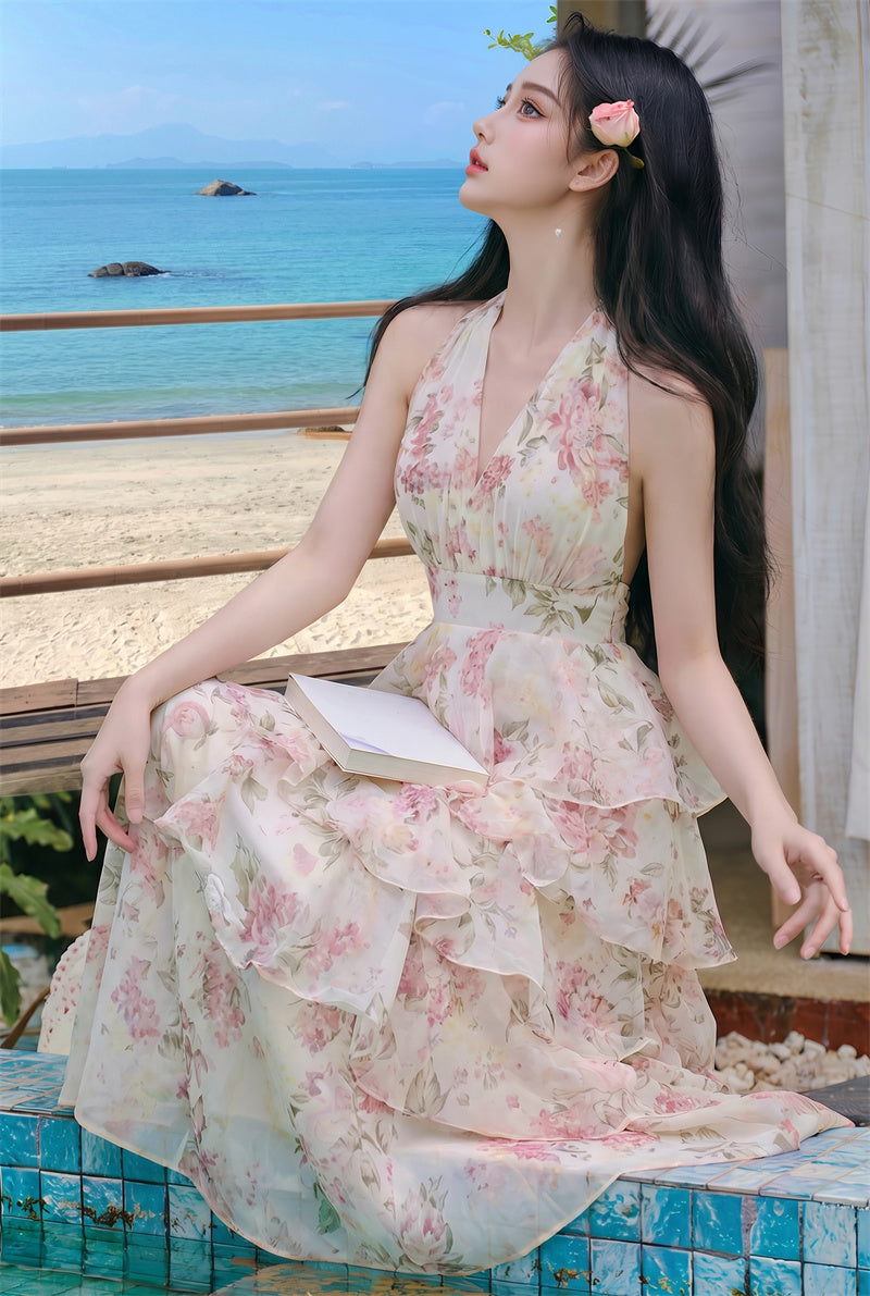Fairycore Floral Ruffle Maxi