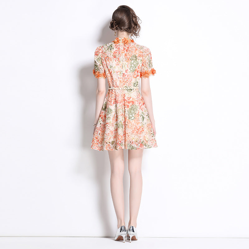 Floral Lace High Neck Mini Dress