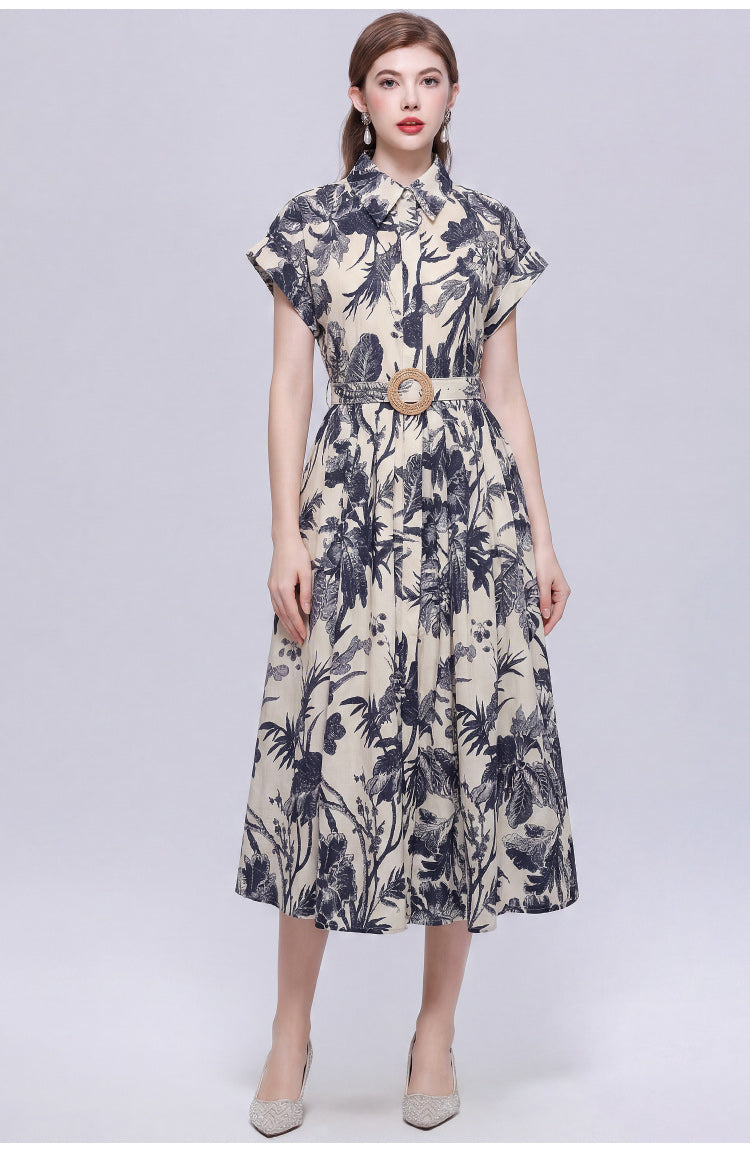 Vintage Charcoal Toile Midi Dress