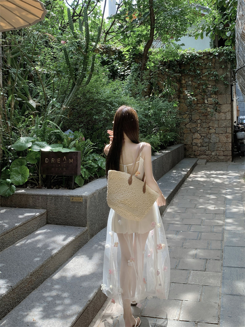 Ethereal Bloom 3D Floral Tulle Overlay Maxi Dress