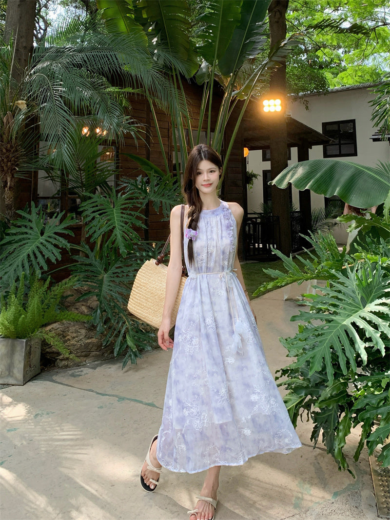 Flowy Halter Trapeze Maxi Dress