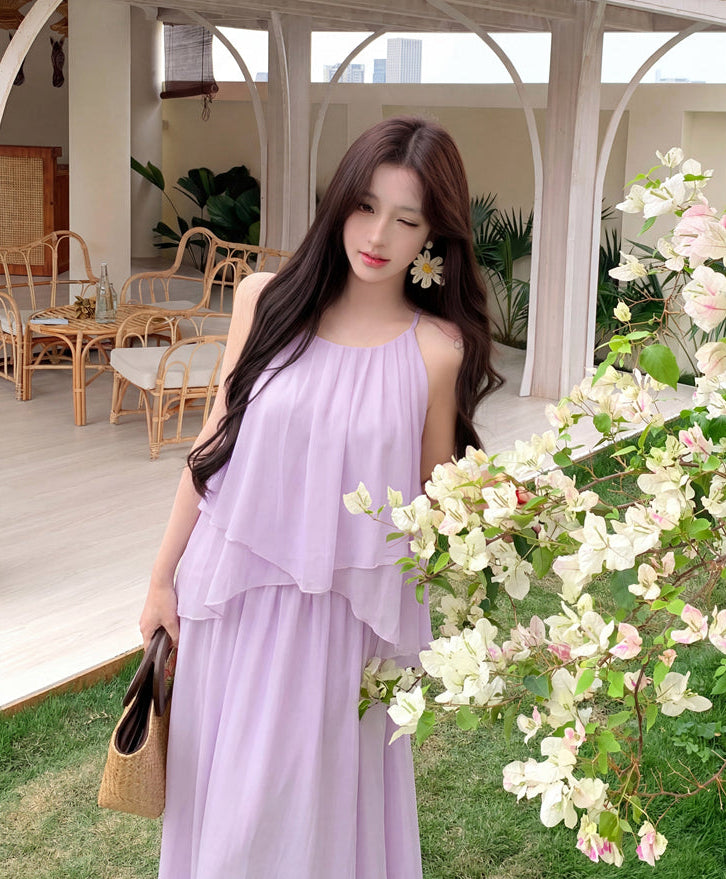 Gentle And Youthful Chiffon Two-Piece Set With Camisole Top and Skirt