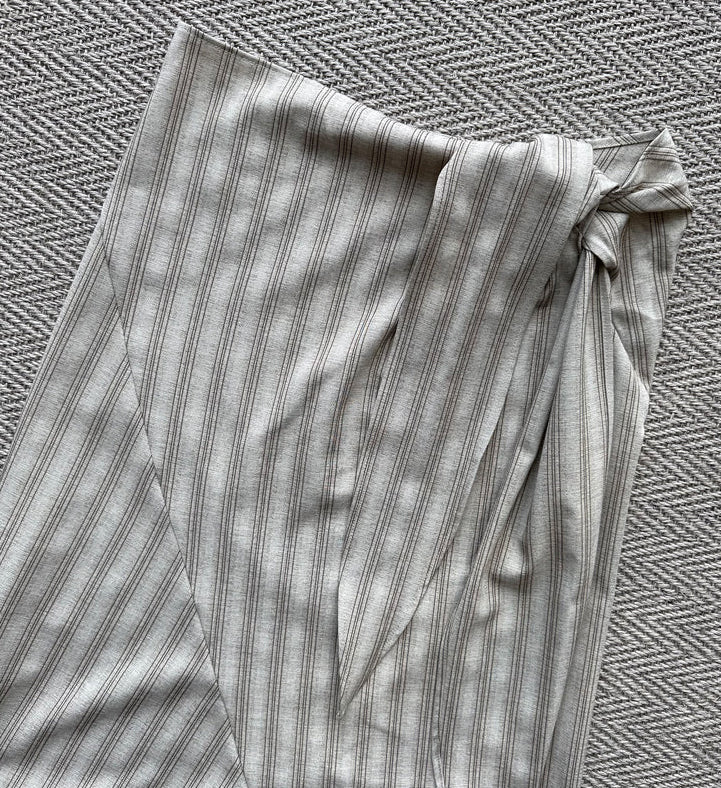 French-Style High-Waist Striped Midi Skirt With A Tie-Waist