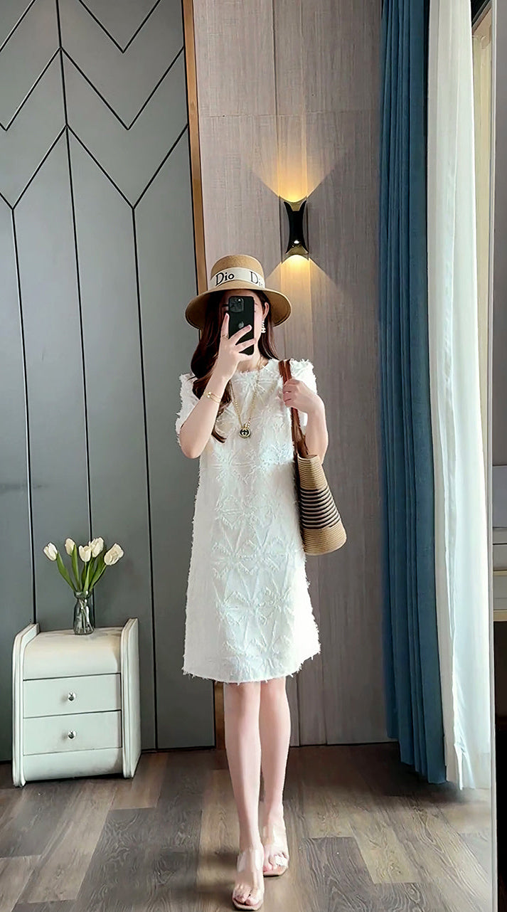 The Petal-Fringe A-Line Mini Dress