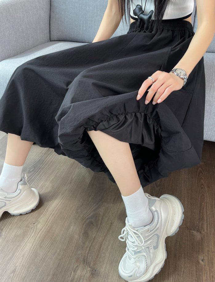 High-Waisted Bubble Hem Wide-Leg Capri Pants