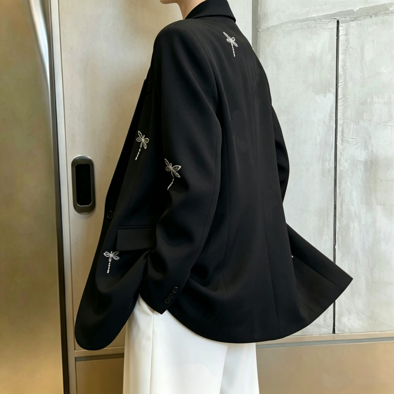 Korean Oversized Dragonfly Rhinestone Suit Jacket