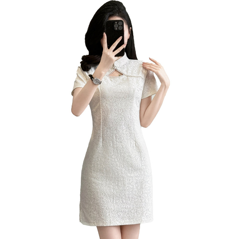 Mei Floral Lace Pearl-Trimmed Mini Dress