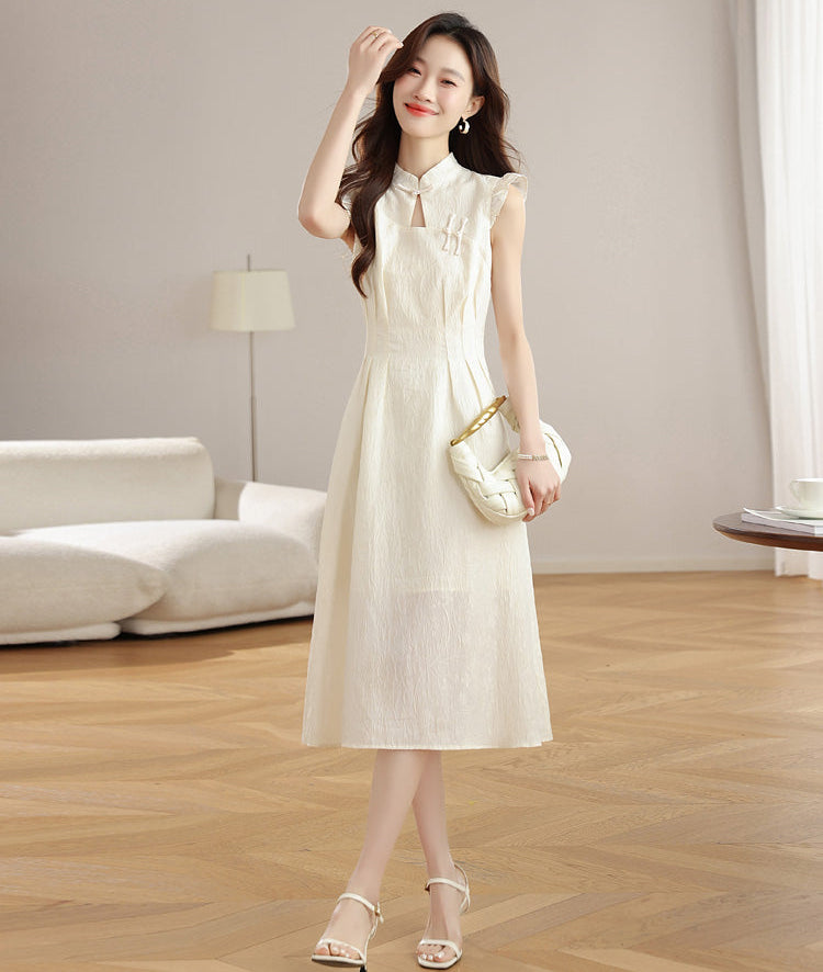 Ethereal Bloom Textured Mandarin Collar Dress