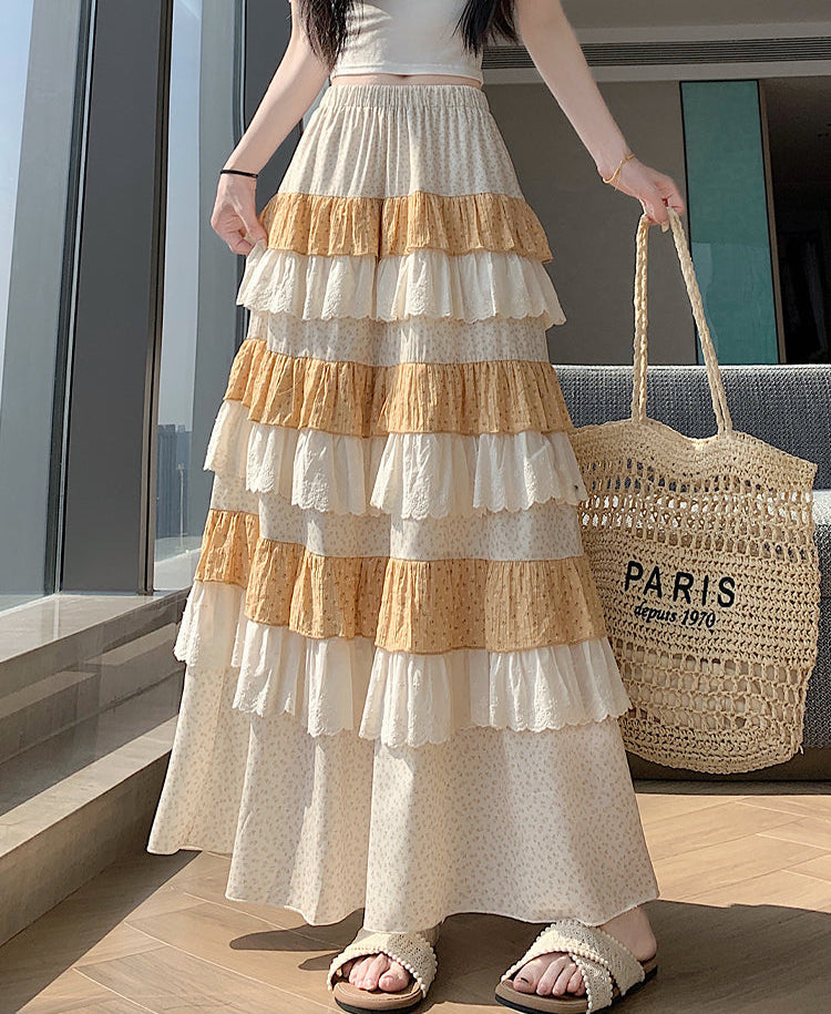 Multi-Layer Patchwork Flowy Long Skirt