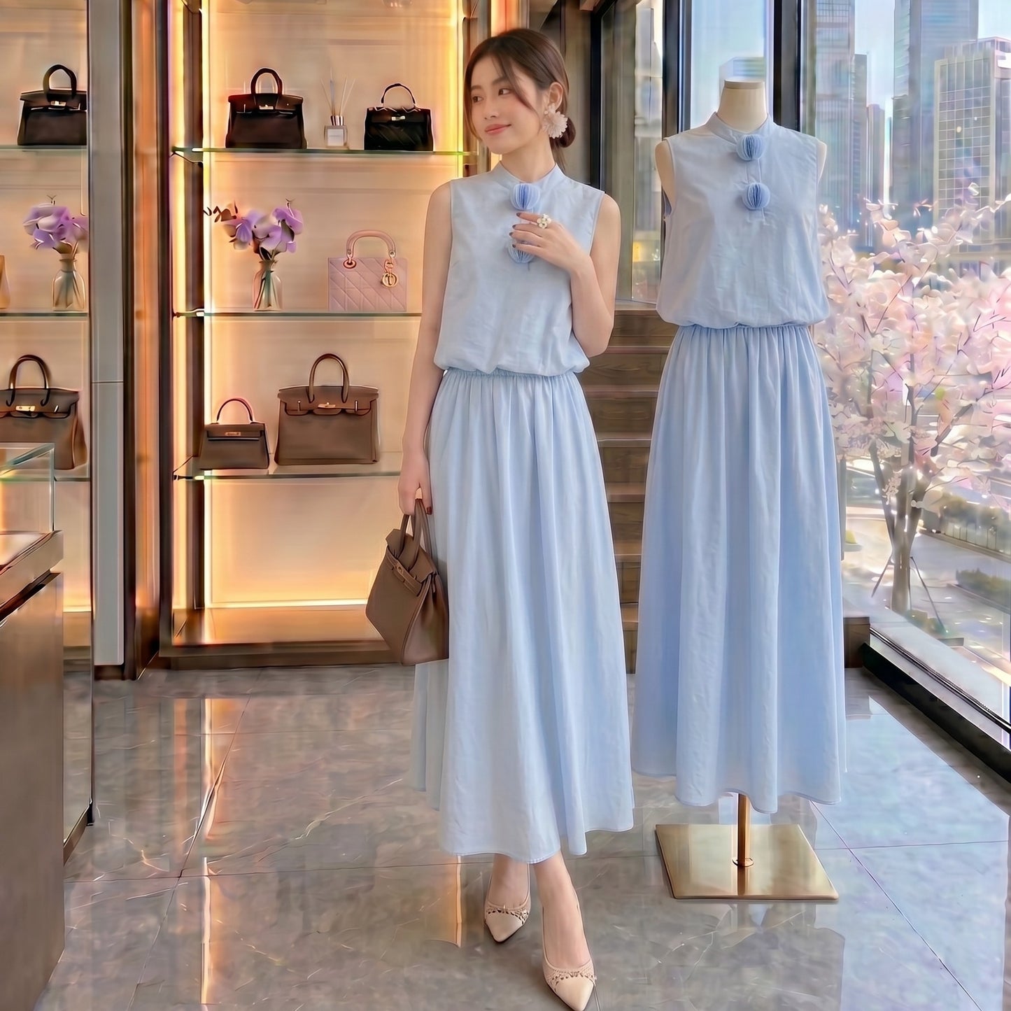 Pastel Blue High-Neck Matching Co-ord Set