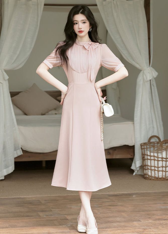 Grace Bow-Neck Chiffon A-Line Dress