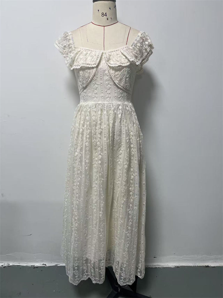 Riviera Off-Shoulder Ruffled Floral Lace Maxi Dress