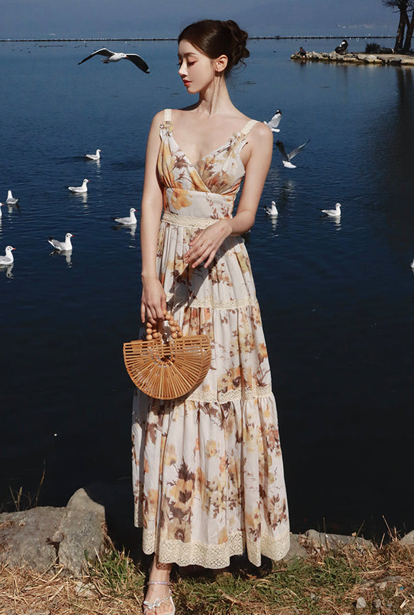 Riviera Sun-Drenched Floral Gown