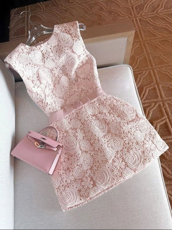 Rose Embroidery A-Line Dress with Bow Belt