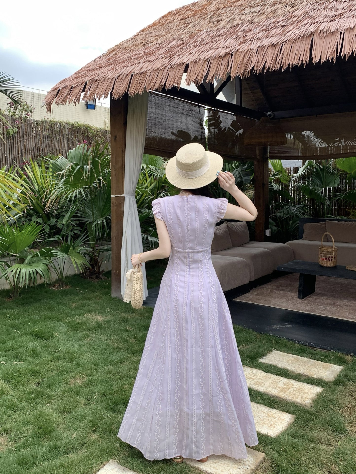 Fairycore Pastle Purple Flutter Sleeveless -Trim Maxi Dress