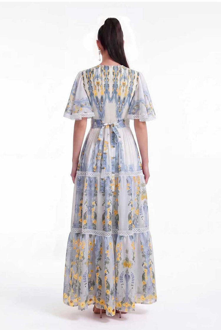 The Celeste Pastel Floral Lace-Trimmed Swing Dress