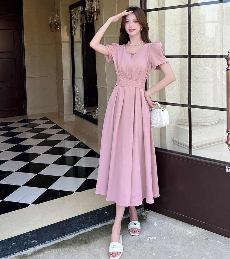 The Evelyn Puff Sleeve Cinched Midi Dress