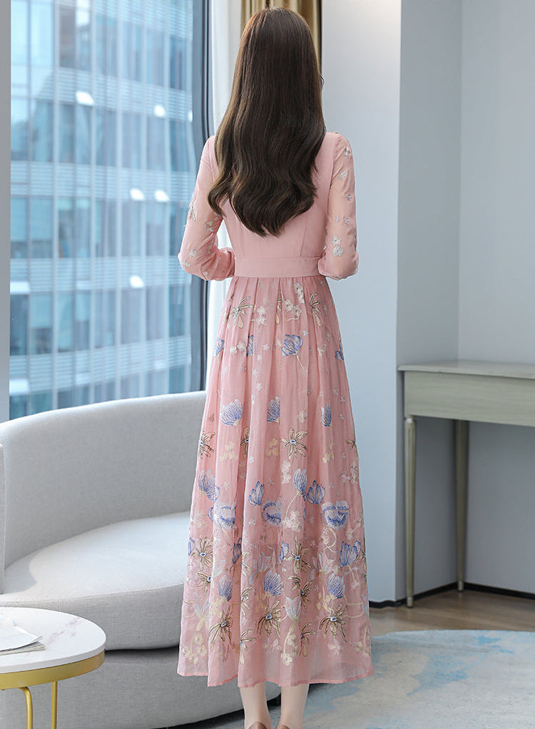 The Rosalie Floral Embroidered Chiffon Maxi Dress-Plus Size