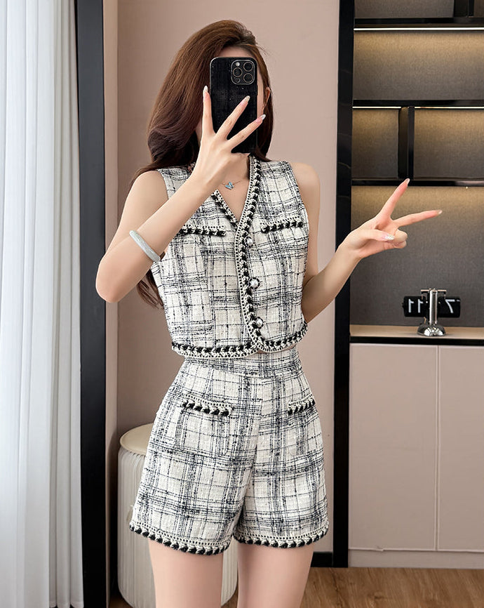 Monaco Tweed Vest & Shorts Co-ord Set