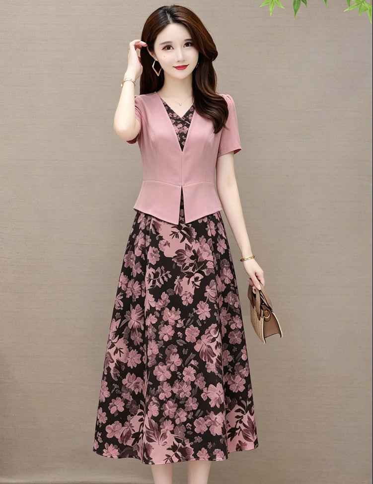 Plus Size Vienna Faux-Jacket Floral Midi Dress