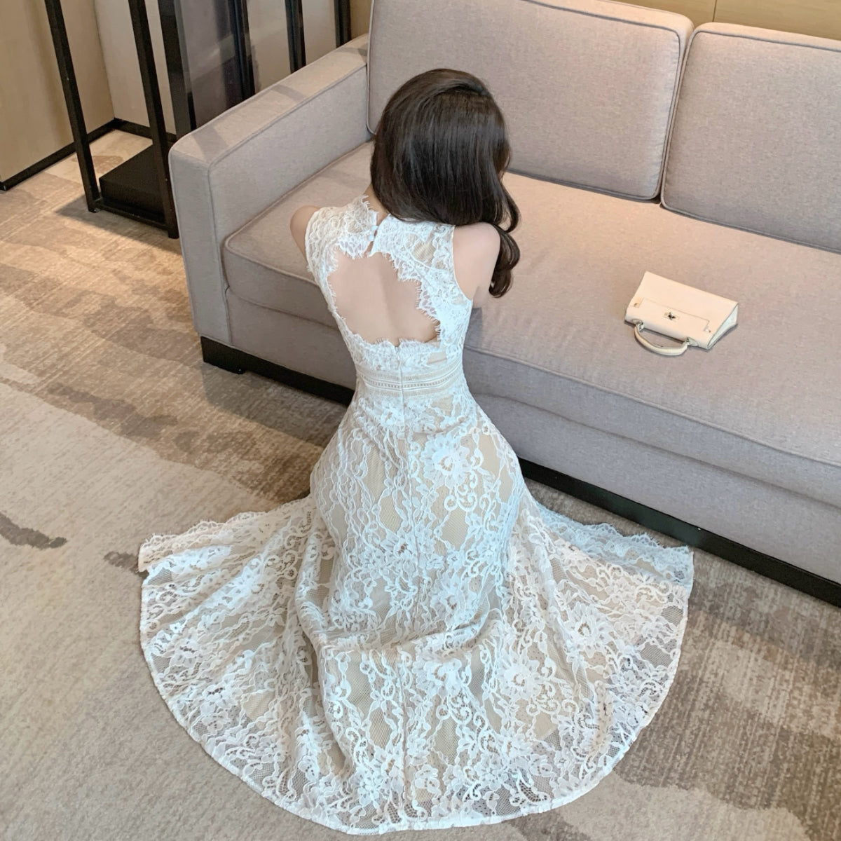 Floral Lace Maxi Dress β Sleeveless Illusion High Slit Gown