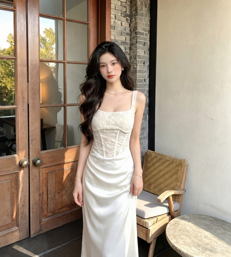 White Lace Corset Midi Dress