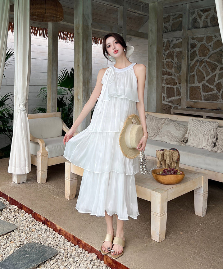 French-style halter neck dress-Pleated Flowy Summer Sundress