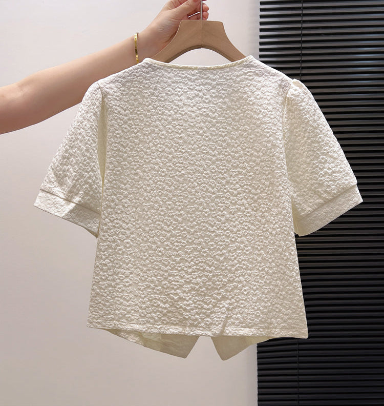 Petite Pearl-Cream Cradigan Blouse