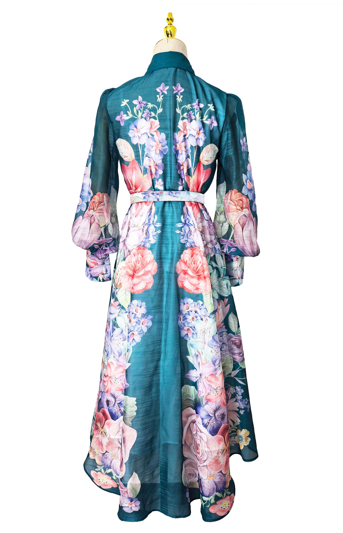 Jewel-Tone Botanical Print Gown-Tall Pointes Collar Edition