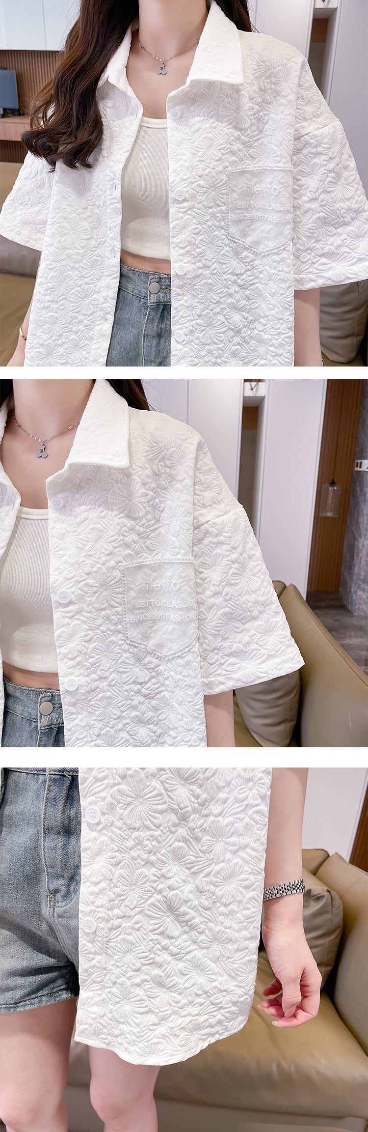 Retro 3D Floral Textured Button-Down Jacket