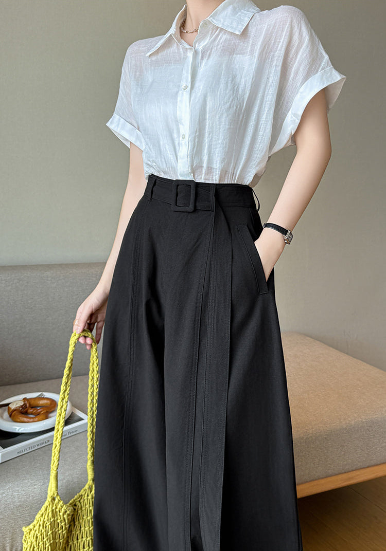 Olive Pleated Palazzo Pants-Wide Belted Culottes