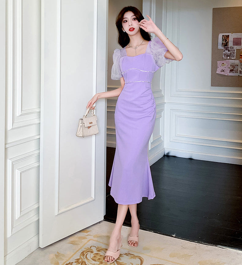 Valentina Lace-Sleeve Pastel Midi