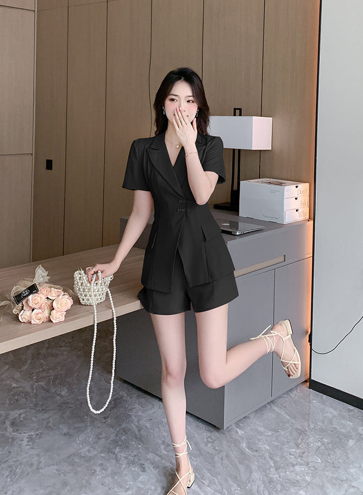 Sakura Pink Chinese-Fusion Tailored Shorts Set