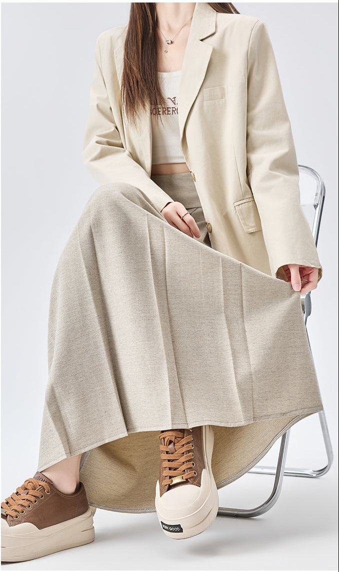 Asymmetric Waist High-Rise Pleated Midi Skirt